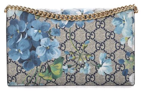 Gucci Chain Wallet GG Supreme Blooms Mini Blue 